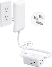 3FT Flat Extension Cord with Outlet Cover, 3 AC Outlets, 3-Prong Plug