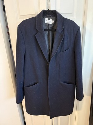 Topman Men's Navy Wool Overcoat Size L Slim Fit