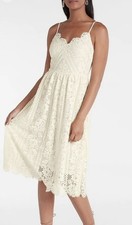 NWT Express Women’s XS Ivory Lace Midi Dress Sleeveless Spaghetti Strap Floral