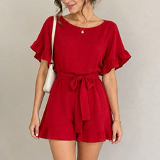 Red Solid Romper Women s Size S Regular Round...