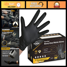 Heavy Duty Black Nitrile Gloves, Latex Free, Raised Diamond Texture, 6mil/8mil