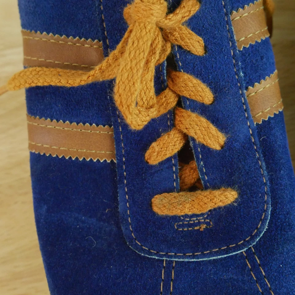 Vintage 70s Suede Sneakers Blue Stripe Retro Platform Athletic Costume 8 8.5 - Image 4 of 4