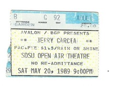 GRATEFUL DEAD TICKET 05-20-1989 JERRY GARCIA BAND SAN DIEGO STATE UNIVERSITY