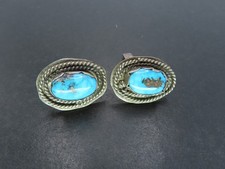 Vtg Sterling Silver & Turquoise Cufflinks, Unsigned, 22.4g