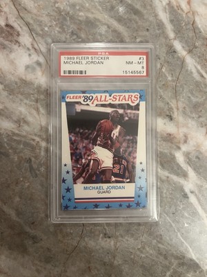 1989 Fleer Basketball Michael Jordan Sticker card# 3 PSA graded 8 NM-MT