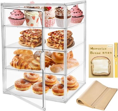 Pastry Display Case 4 Tier Acrylic Cookie Bakery Cake Bread Food Clear Show Box