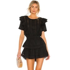 LoveShackFancy Natasha Dress Black Eyelet Ruffle Mini Smocked Waist Size S