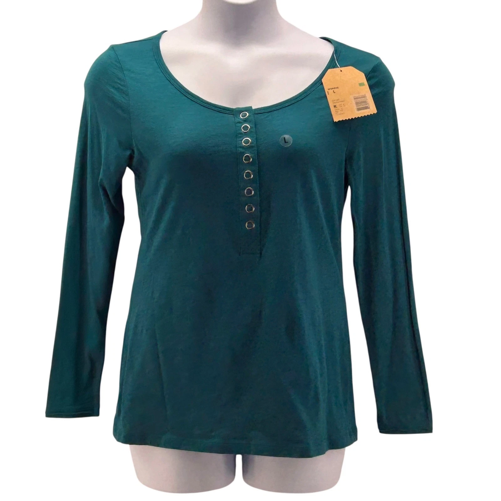 Y2K Henley Top Large Teal Old Stock Autumn Fall Base Layer Outdoor Harvest