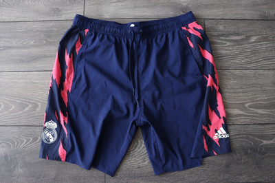 REAL MADRID SOCCER/FOOTBALL SPORTS TRAINING PATCHWORK PRINT SHORTS NAVY BLUE XL