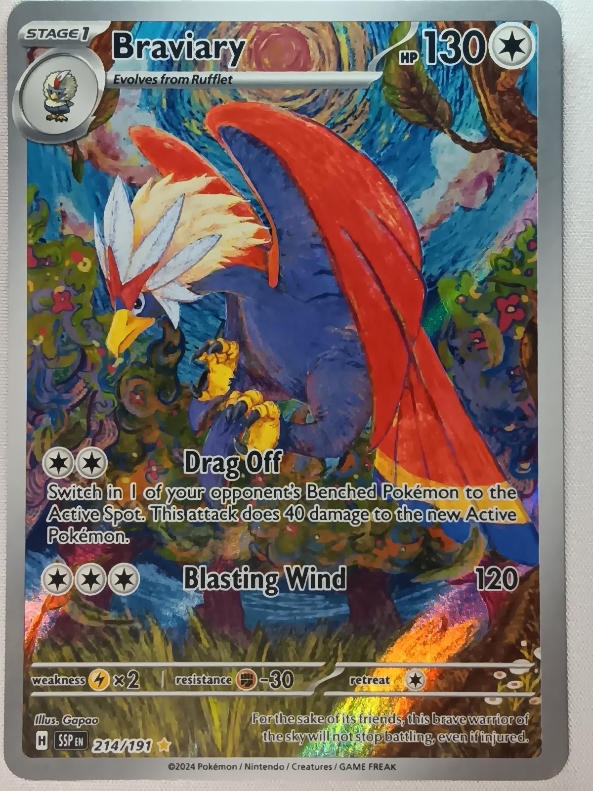 Braviary 214/191 Illustration Rare Surging Sparks Pokemon Near Mint