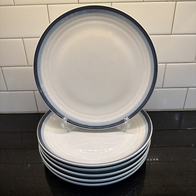 Set Of 6 ~ Pfaltzgraff SKY ~ 10'' Dinner Plates ~ Dark & Light Blue Bands