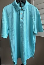 Cubavera Men's Polo Shirt Aqua Blue Polyester Knit Short Sleeve Sz Large