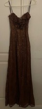 NEW House Of CB Dress Luciana Metallic Brown Long Gown Dress Peppercorn Xs Vneck