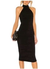 Nookie Revolve Rose Midi Dress Sleeveless High Neck Ruched Stretch $289 Medium