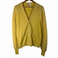 Vintage Jantzen Yellow Cotton Cardigan Golf Sweater L Spring Prep 80s 90s