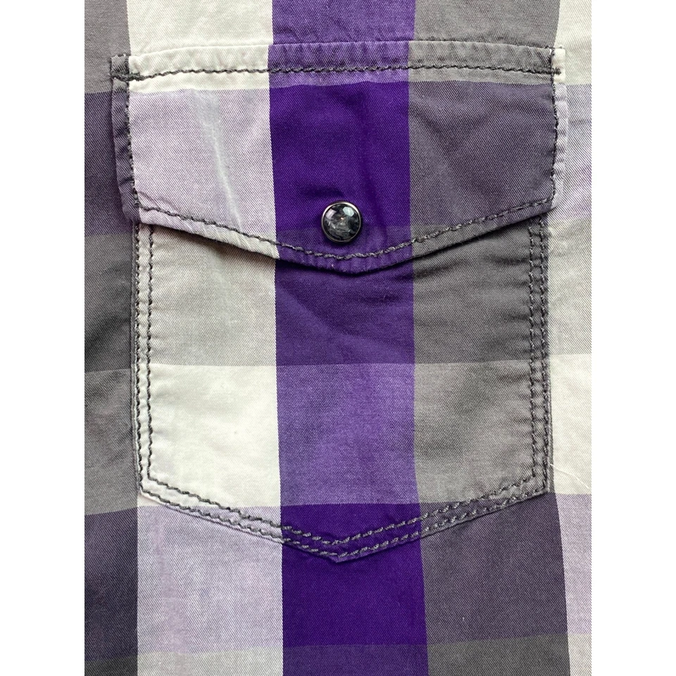 Express Shirt Mens Large Purple Plaid Western Pearl Snap Country Rodeo Preppy - Image 2 of 4