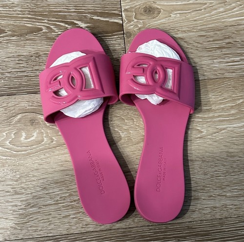 Dolce&Gabbana Women’s Pink Rubber Logo Slide Sandals US 8 Slip On