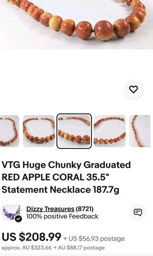 Vintage Genuine Red Sponge Apple Coral 16mm Beaded Necklace & Matching Bracelet - Picture 13 of 20
