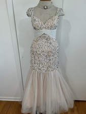 JOVANI WEDDING / FORMAL GOWN MERMAID STYLE CRYSTAL RHINESTONE PEARL EMBELLISHED