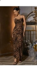 SHEIN Long Maxi Dress Womens Leopard Print Draped Neck Sleeveless M