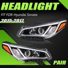 Halogen Headlight Headlamp Fit For 2015 2016 2017 Hyundai Sonata Chrome Pair