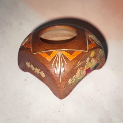 Einzigartiger handgefertigter kolumbianischer Kerzenhalter aus Holz geschnitzt und handbemalt