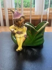VINTAGE ELF PIXIE ON A GREEN SHOE SHAWNEE POTTERY PLANTER FIGURINE GOLD TRIM