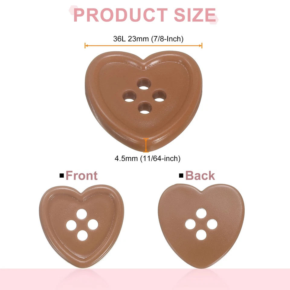 40pcs Heart Resin Sewing Button, 23mm 7/8" 4 Hole Sweater Buttons, Coffee Brown - Image 2 of 4
