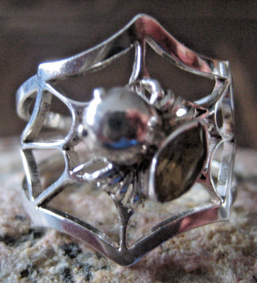 Spinne im Netz Ring Citrin 925 Silber RG 57 verstellbar Spider Ring Spinnenring