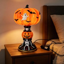 Halloween Night Light USB Powered Handcrafted Resin Pumpkin Lamp Retro Glowing G