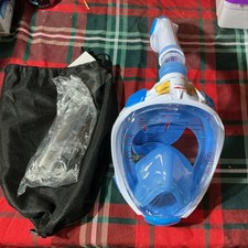SINOGSKL Full Face Snorkel Mask Set Large Blue w/ Snorkel Tube  Mesh Bag