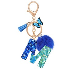 Name Initial Letter M Keychain, Blue Car Keyrings for , Personalized Resin Ch...