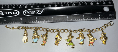 HTF DISNEYLAND SOUVENIR Charm Bracelet Snow White & Seven Dwarfs circa 50 s