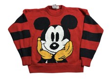 Vintage 80s 90s Mickey Mouse Disney  Co. Knit Sweater Red Stripe Size L