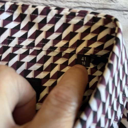 Camisa Boss Hugo Boss Para Hombres Estampado Geométrico 41/16 Hecha en Italia Botones Ajustada - Imagen 9 de 16
