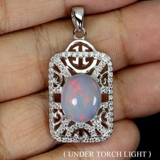 925 Sterling Silver Pendant Oval Fire Opal 12x10mm Natural Gemstone Jewelry