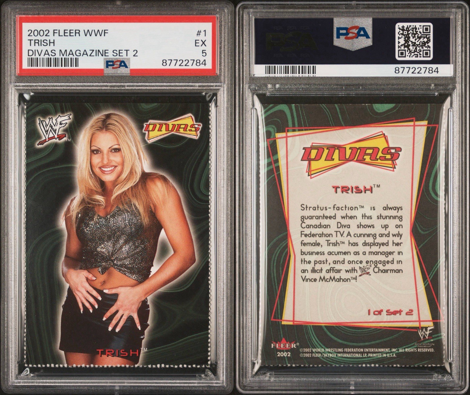2002 Fleer WWF WWE Trish Stratus Divas Magazine Card 1 of Set 2 PSA 5 view 3