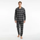 Mens Pyjamas Cotton Sleepwear Long House Suit Check Night Suit M-3XL