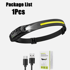 Lampe Torche Frontale Induction COB LED Batterie Puissante Rechargeable Etanche