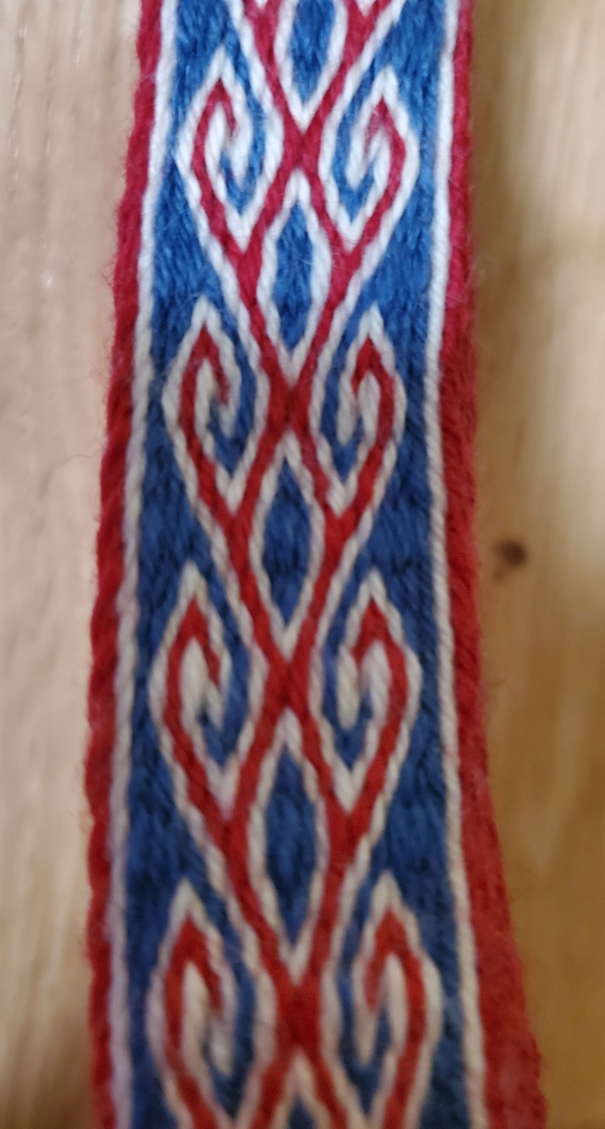 Wool Tablet-Woven Band, Red, White, And Blue, 10 Ft/3 M Long, Historical Costume image 2