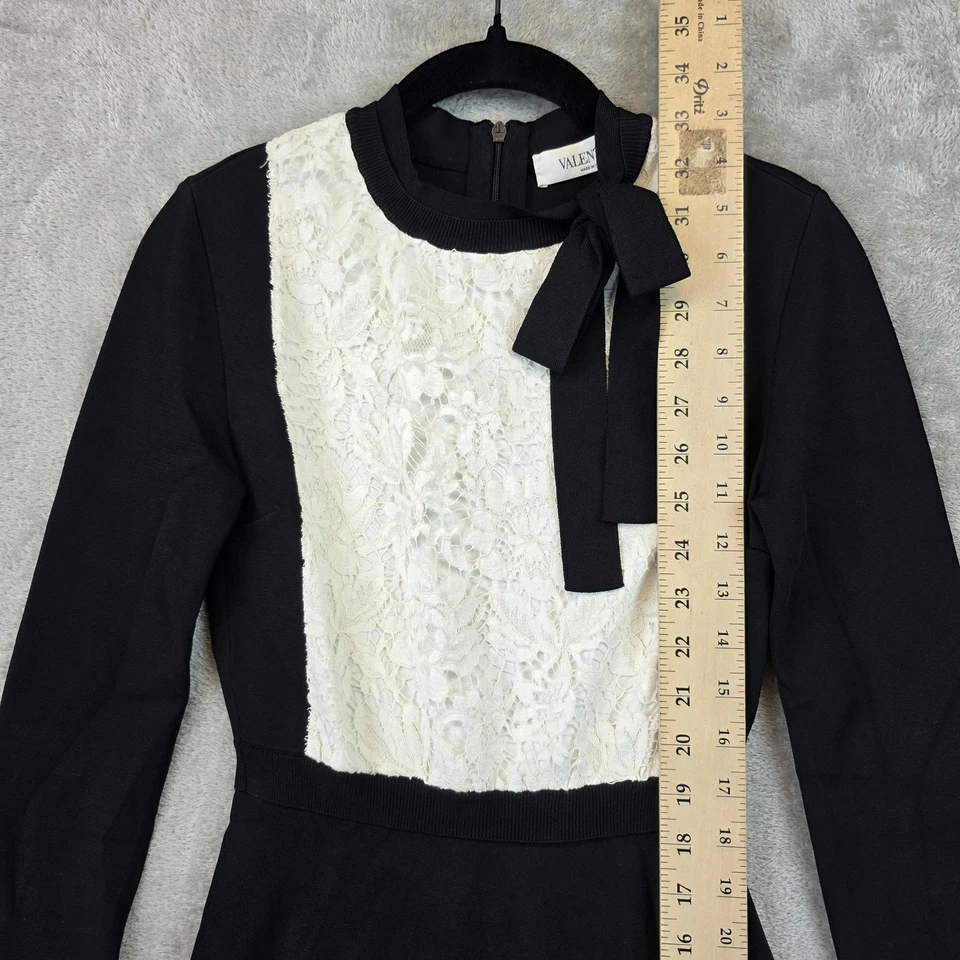 Valentino Dress Womens XS Lace Bow Long Sleeve Fit Flare Elegant Made in Italy - Image 4 of 4
