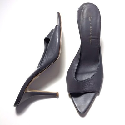 Gia x Pernille Teisbaek Gray Leather Pointed Toe Stiletto Mule Heels Italy 37