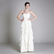 Sweetheart Strapless Tiered Satin Wedding Dress White A Line Formal Bridal Gowns