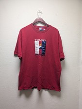 Vtg 90s Tommy Hilfiger T-Shirt Red Big Logo Embroidered Flag H Patch Mens Sz 2XL