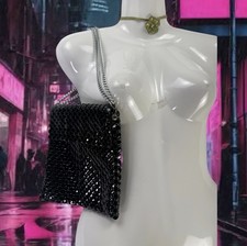 Vintage Whiting Davis Metal Mesh Evening Bag Crossbody White Chainmail Glam