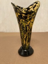 Vintage Hand blown Glass Vase Amber  Black 9 3/4  Tall 5  Wide