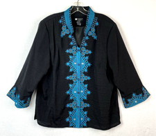 Carole Little Women Silk Blend Black  Teal Jacket Embroidered Beaded READ SIZE