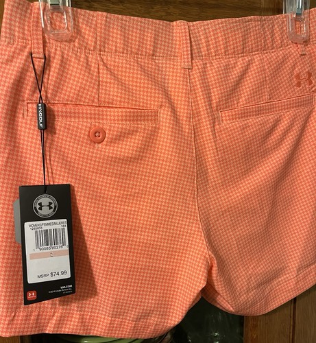 Under Armour Women’s Golf Shorts Heat Gear Size 2 Orange Check Brand New - Picture 3 of 6