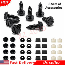 8 Pcs Car License Plate Screws Stainless Steel Bolts Caps Fasteners Kit Black Us