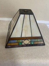 Mission Arts Crafts Stained Glass Lamp Shade 9.5x7.25"Pyramid Slag Tiffany Style